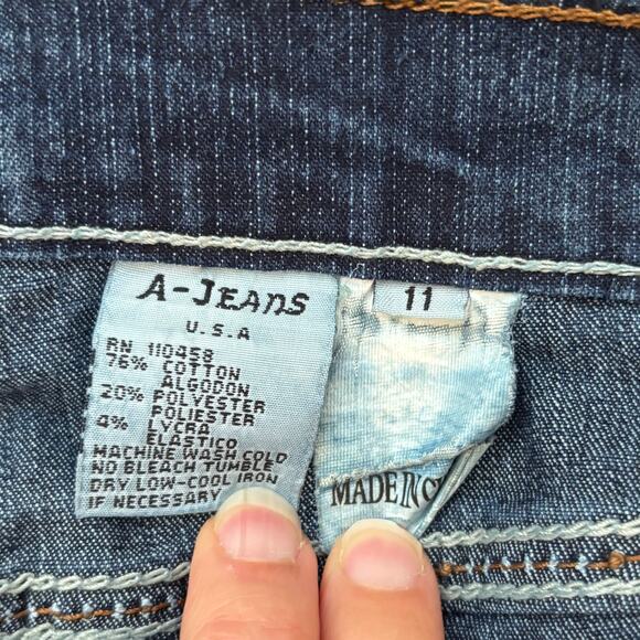 VTG 90s Y2K A-Jeans Embroidered Low Rise Flare Jeans Women's 11 Heart Faded - Picture 7 of 8